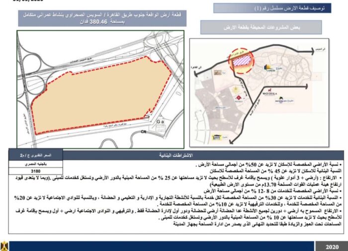 قطعة ارض 380 فدان للبيع